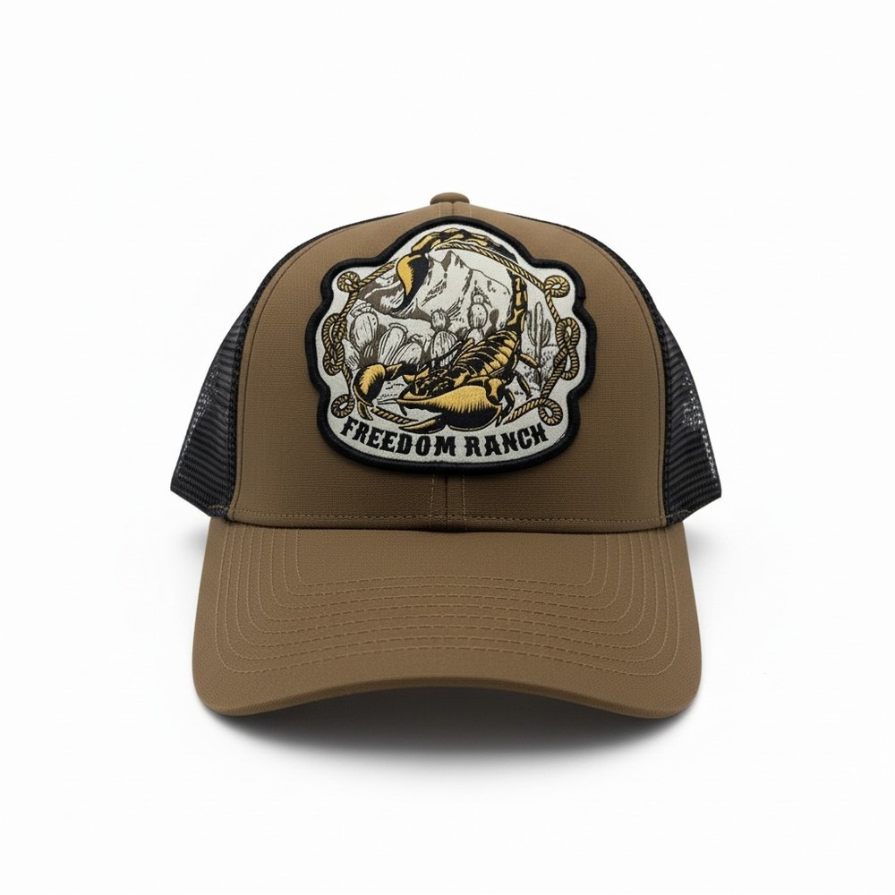 Freedom Ranch Scorpion Trucker Hat Brown Black Mesh Snapback Cap FR382 NEW